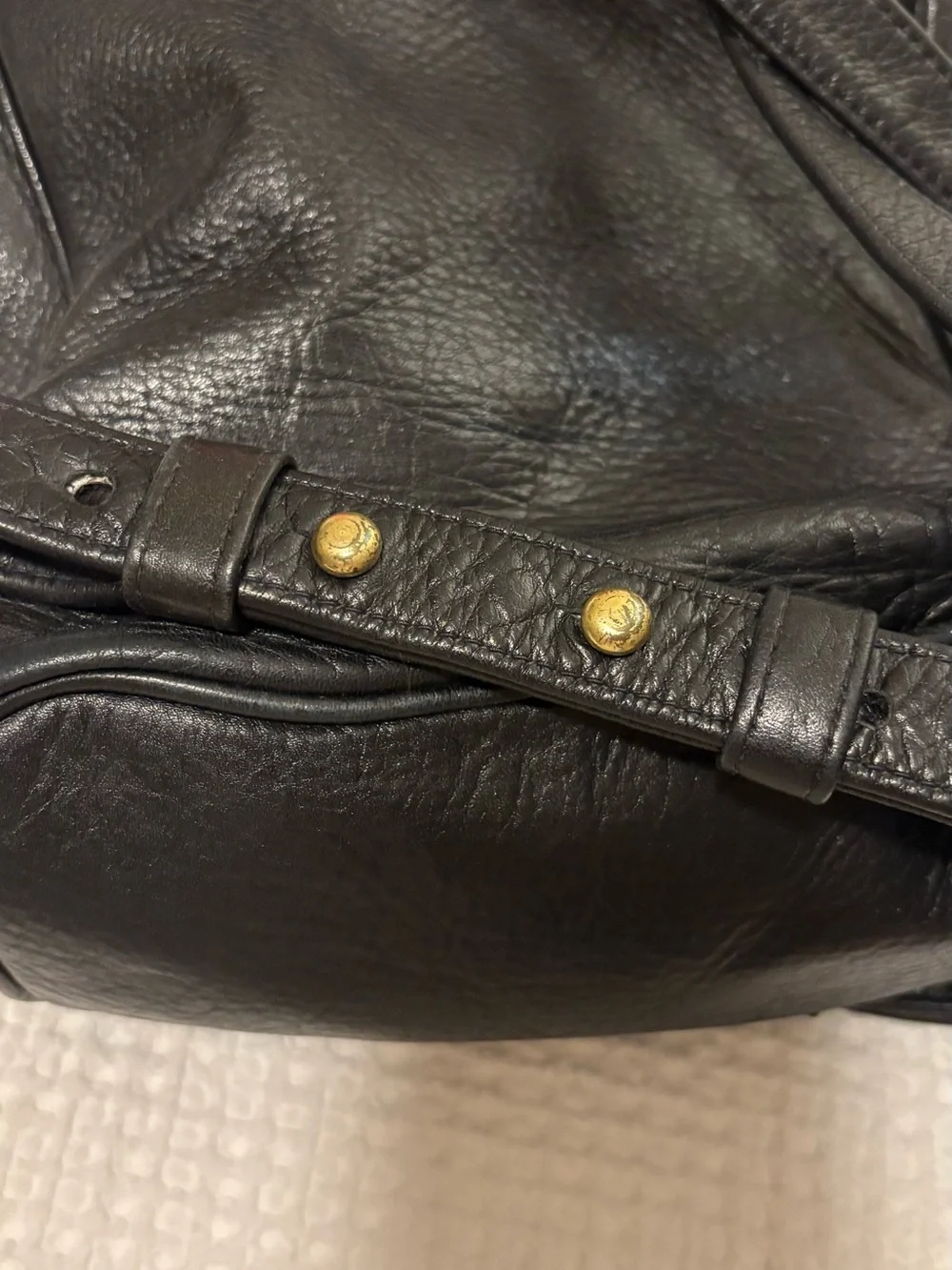 Perlina vintage Black Soft Leather Backpack with Gold Hardware